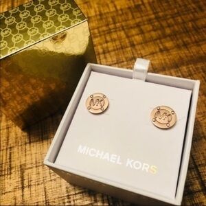 Michael Kors Rose Gold MK Logo Stud Earrings Gift Ready Boxed Jewelry NWT